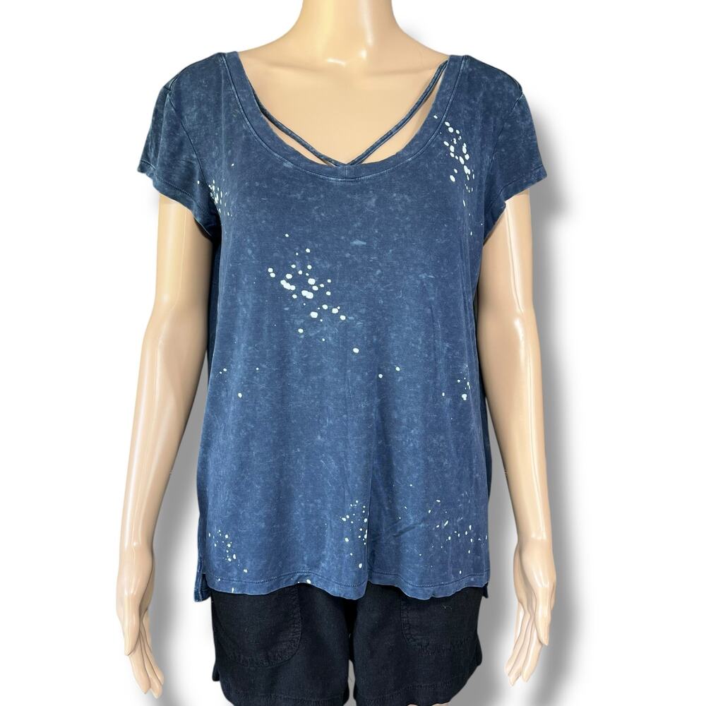 American Eagle Soft & Sexy Strappy Tee Blue Mineral Wash Paint Splatter Medium